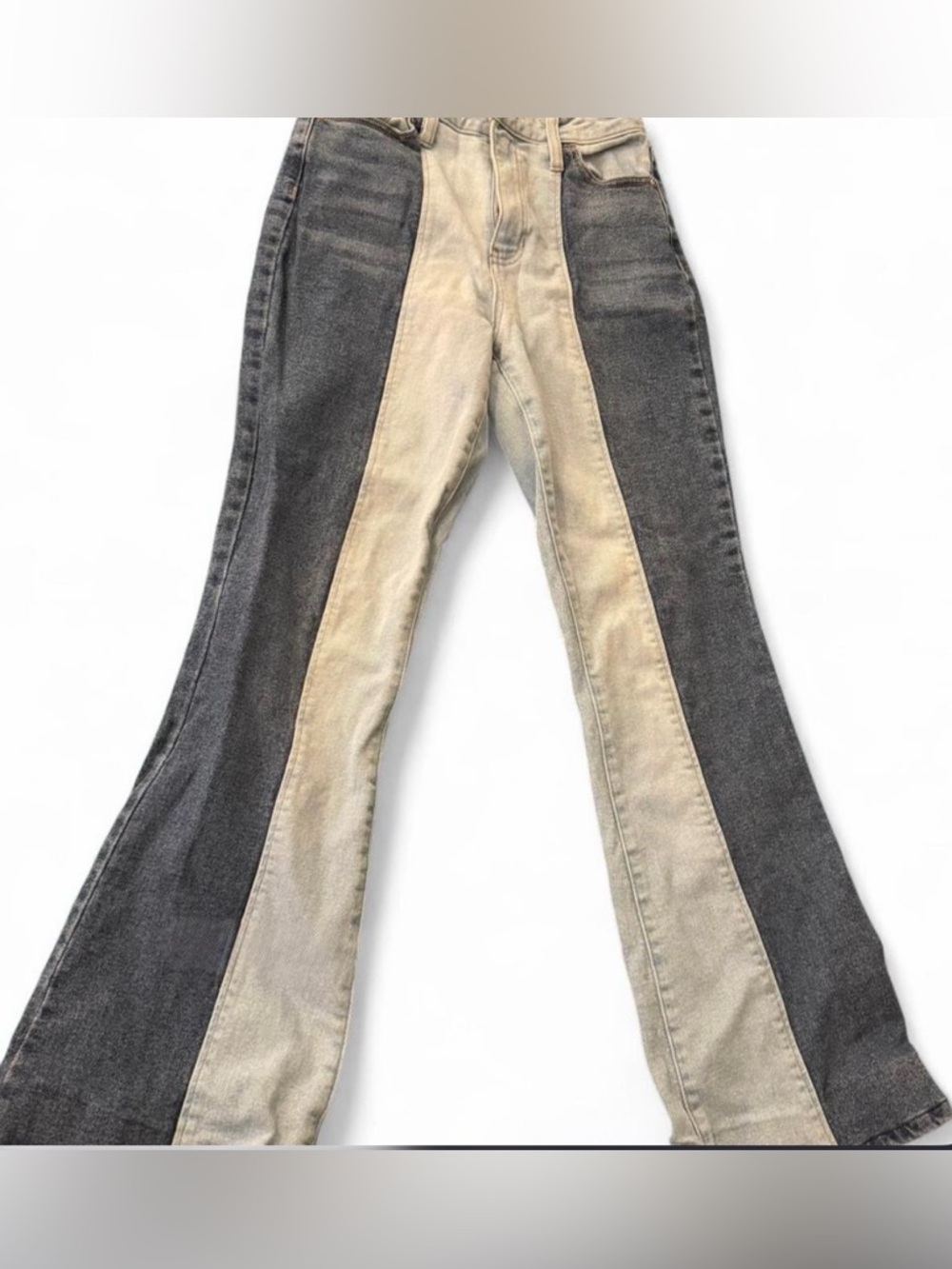Altar'd State Two-Tone Black and Cream Flare Jeans